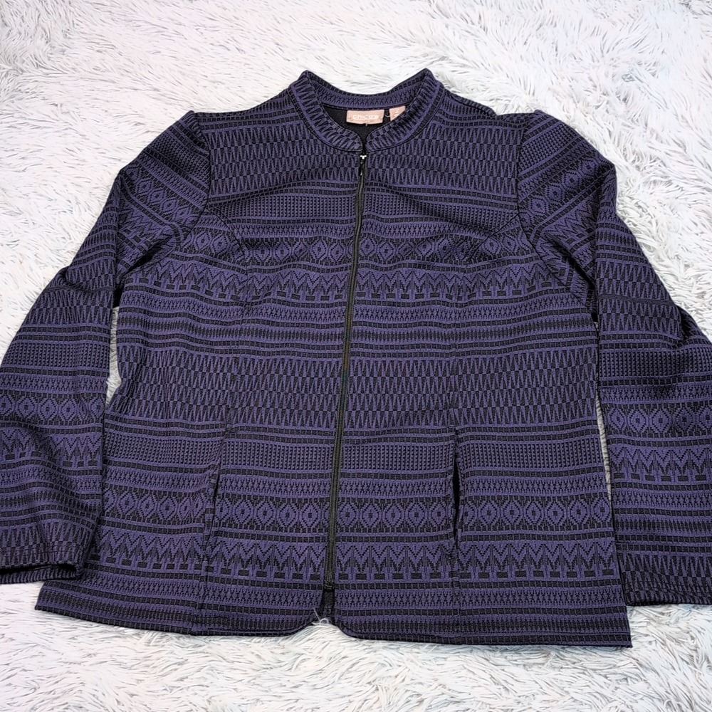 Chico's Jacket Womens 2 Purple Zip Preppy Career Comfort Pockets Lightweight L‎